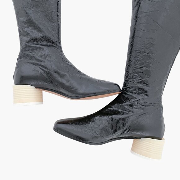 MM6 Maison Margiela Tin Can Boots EU 38 US 7 Black Knee High Block Heel Tall - Picture 13 of 13